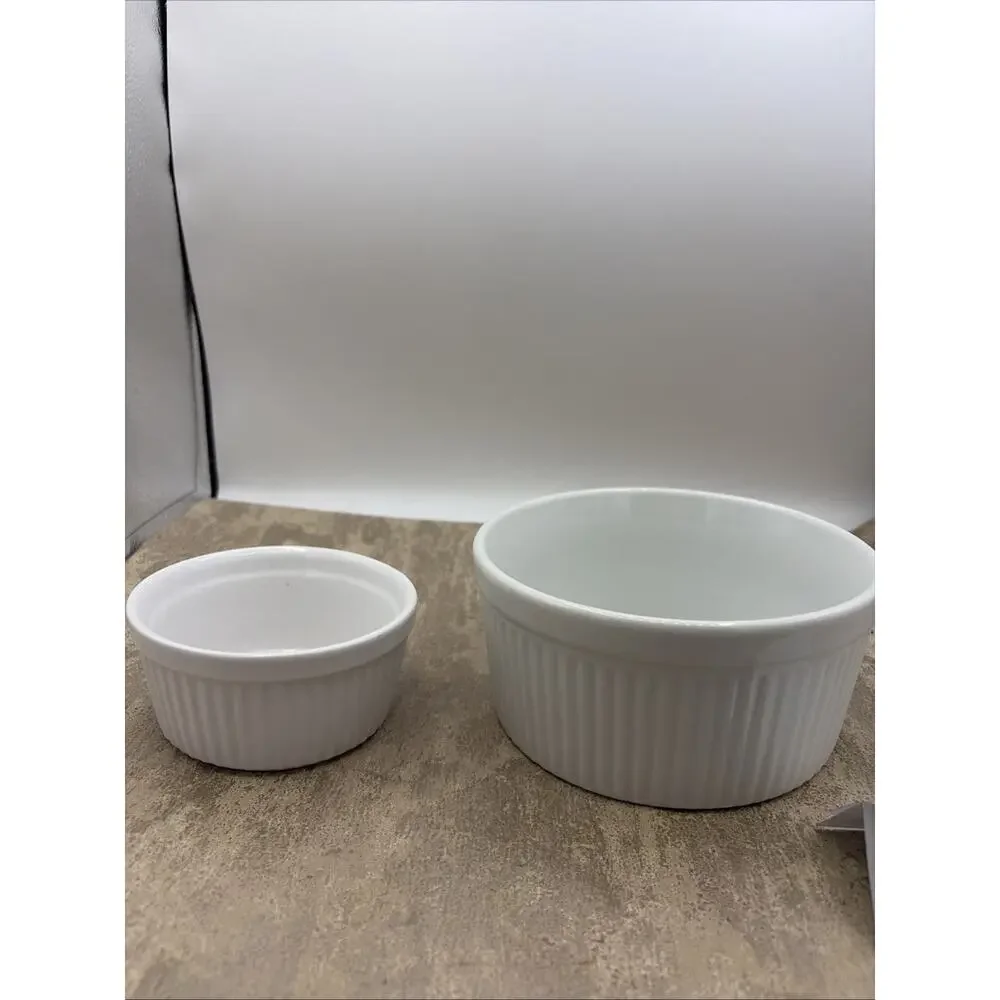 White Ceramic Ribbed Design Bowls 4” & 6” From Brazil & Portugal Oven/Dishwasher